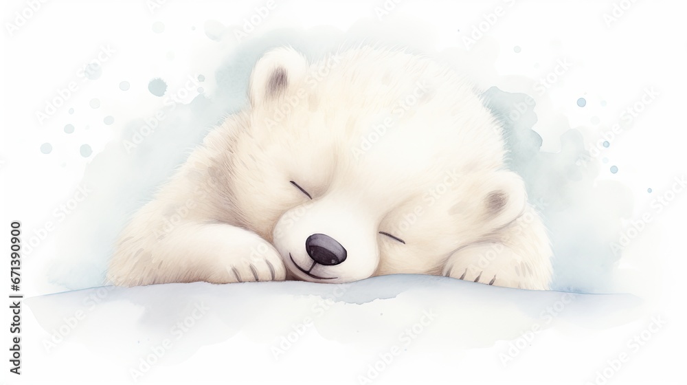 a drawing of a sleeping polar bear with its head on its paws and eyes ...