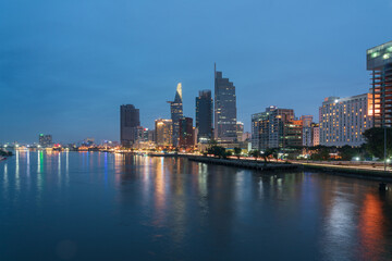 Cityscape of Ho Chi Minh city during twilight time in Vietnam