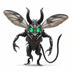 Wall Mural - Insectlike Monster with horns and wings. Isolated on white background. Generative AI.