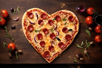 Wall Mural - heart-shaped pizza with love spelled out in multiple cheeses