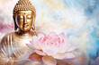 abtract painting of golden buddha and lotuses