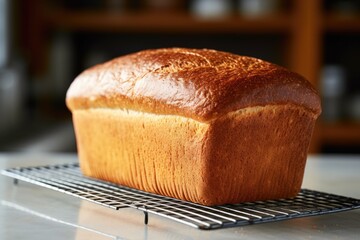 Poster - a freshly baked loaf of bread cooling on a wire rack