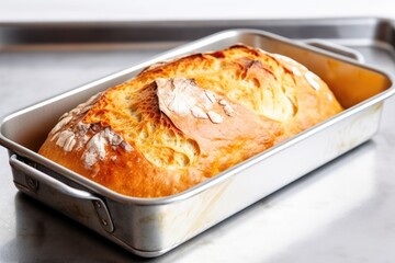 Canvas Print - freshly baked bread in an aluminum baking pan