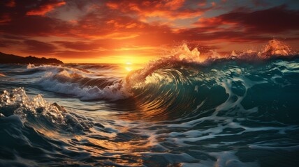 Wall Mural - Sunset with wind waves.