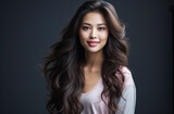 Fototapeta Młodzieżowe - Portrait of a young beautiful Asian woman with long hair