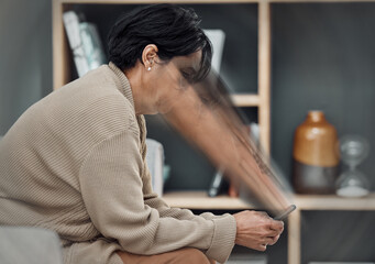 Aufkleber - Addiction, chat and a woman with a phone for social media, communication or contact. House, notification and a person with face in screen of a mobile for an email, conversation or connection