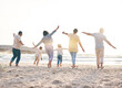 © Charlize D/peopleimages.com - Airplane, big family and playing at the beach with freedom, fun and bonding with nature rear view. Back, love and children flying with parents and grandparents at the sea for games, holiday or trip