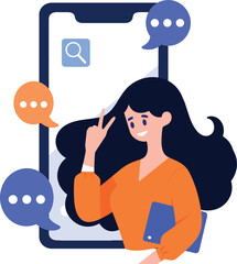 Wall Mural - Hand Drawn Female character talking with smartphone in online communication concept in flat style