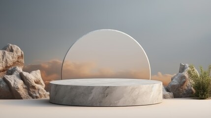 Poster - Stone podium for display product. Background for cosmetic product branding, identity and packaging