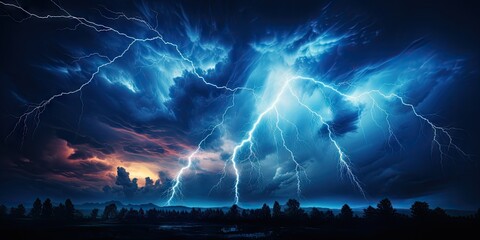 Wall Mural - bright lightning that lit up the dark night sky during an electrical storm. thunderstorm concept by 