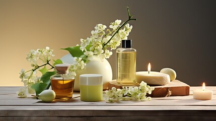Aufkleber - Spa products with linden flowers on a table