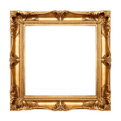 square vintage antique gold picture frame isolated on a transparent background