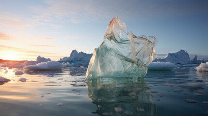 Poster - plastic bag environment pollution with iceberg