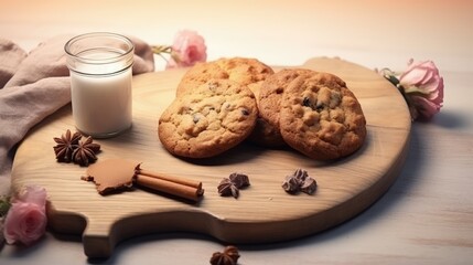 Aufkleber - Board with tasty cookies for Valentine's Day celebration on light background, closeup