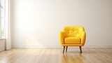 Fototapeta  - Modern yellow chair in white room interior parquet wood floor.