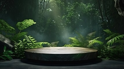 Poster - Stone platform in tropical green forest for product presentation. 3d rendering