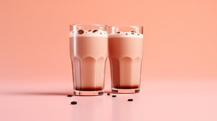 Leinwandbilder - Glasses of coffee milk on pink background. Cold beverage tasty. Refreshment food.