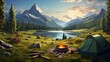 © HN Works - Holiday morning camping ground. camp in the mountains, morning view