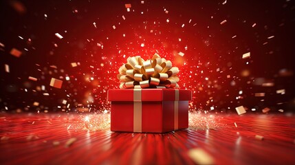 Aufkleber - Open Christmas magic gift box on red background. 3d rendering