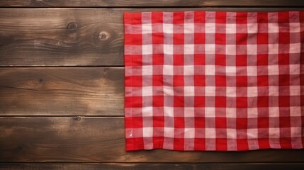 Aufkleber - Red picnic cloth on wooden background.Napkin tablecloth on old wood with empty space for text.