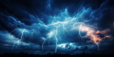 Wall Mural - bright lightning that lit up the dark night sky during an electrical storm. thunderstorm concept by 