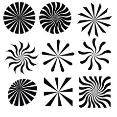 Wall Mural - Icon set of blacksunburst. Abstract circular geometric shape with the radial line isolated on white background. Sun rays Vector illustration.