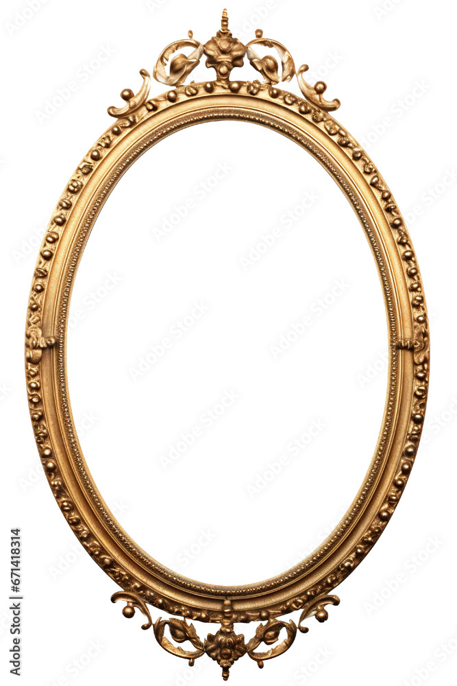 Antique round oval gold picture mirror frame isolated on transparent or ...