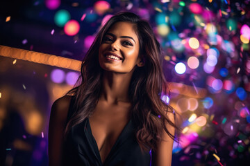 young indian woman at party night