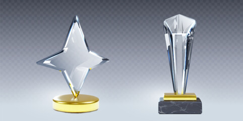 Wall Mural - set of 3d crystal trophy mockups isolated on transparent background. vector realistic illustration o