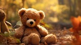 Fototapeta  - A detailed and heartwarming digital image of a classic teddy bear, capturing its comforting qualities, soft fur, and lifelike charm,