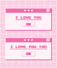 Poster - Windows with messages for Valentine's Day in the style of the 2000s. Old computer aesthetics. Vector illustration