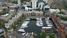 Drone Over St Katharine Docks In London, England, United Kingdom