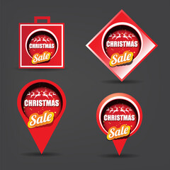 Wall Mural - vector Christmas sales paper banner or tag label with red santa hat on grey christmas background. Red winter Christmas sale poster, banner, social media post design template and background