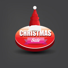 Wall Mural - vector Christmas sales paper banner or tag label with red santa hat on grey christmas background. Red winter Christmas sale poster, banner, social media post design template and background