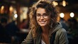 © tanyastock - Image of young beautiful joyful woman smiling while working with laptop in office. Smile emotion illustration. Generative AI