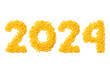 Calendar header number 2024 made of pasta on a white background. Happy New Year 2024 colorful background.