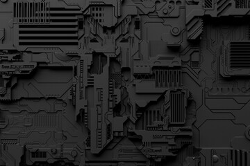 Poster - Detail of a futuristic  machine. 3D illustration of a futuristic wall. Cyberpunk background. Industrial wallpaper. Grunge details