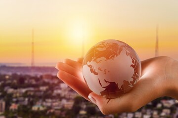 Wall Mural - planet earth globe in the human hands