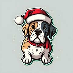 Wall Mural - Cute dog head in Santa red hat