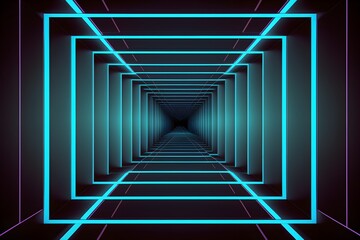 Wall Mural - Abstract blue neon lines endless tunnel