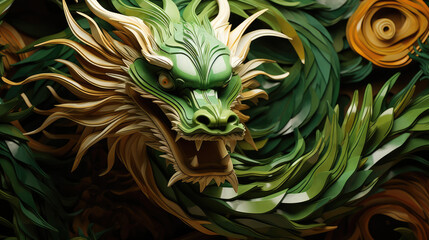 Green wooden Chinese dragon Symbol of 2024