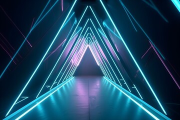 Wall Mural - Triangle neon lights line endless tunnel