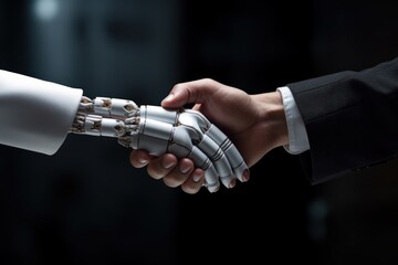 Poster - handshake human hand and robot hand business concept illustration