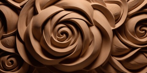 Generative AI, antique sculpture flowers made of clay, muted neutral colors, 3d style ceramic statue	