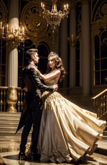 Canvas Print - Beautiful couple dancing at a nice dinner. Couple in vintage clothes dancing in cocktail.