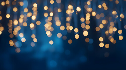 Wall Mural - holiday illumination and decoration concept - christmas garland bokeh lights over dark blue background