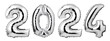 Numbers 2024 made of silver balloons isolated on white background. New year concept