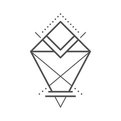 Poster - Geometric boho tattoo. Sacred geometry thin line symbol, boho outline vector ornament or esoteric magic abstract line art sign. Occult alchemy, hipster minimalistic triangle tattoo