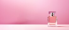 Blank Bottle Of Luxury Perfume In Pink Soft Pastel Color
