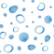 Watercolor abstract pattern with blue hand drawn circles. Seamless texture with watercolor dots.Blue elements on a white background.